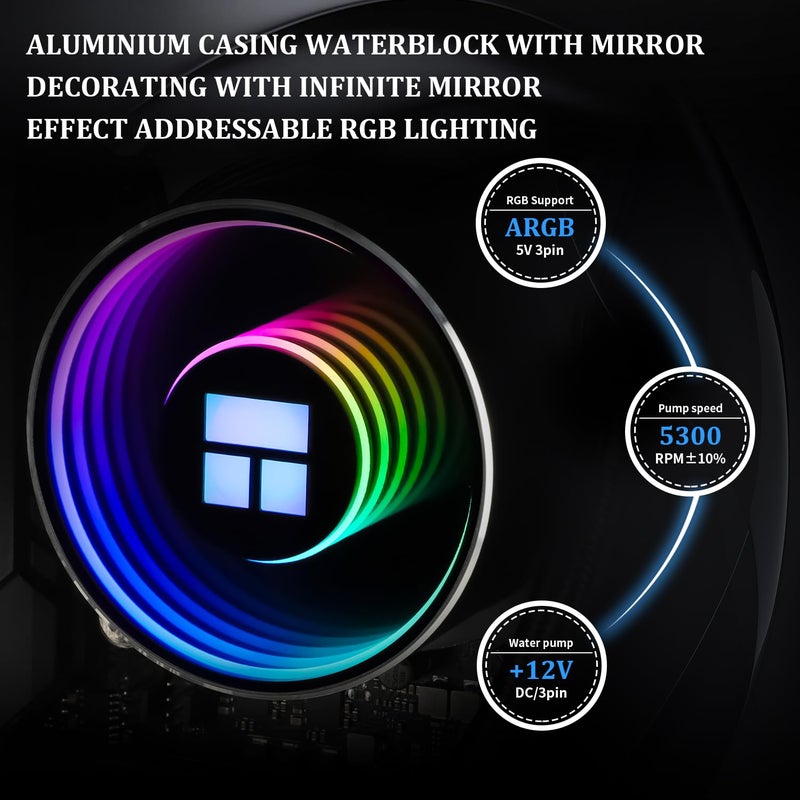 Thermalright Frozen Notte 360 Black ARGB V2 Water Cooling CPU Cooler, 360 Black CPU Cooler Specifications, 3×120mm PWM Fans, S-FDB Bearings, Suitable for AMD/AM4, Intel LGA 1700/1150/1200/2011/2066 - Image 4